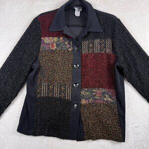 Y2K Patchwork Button Up Jacket Textured Dark Academia Fall Core Large